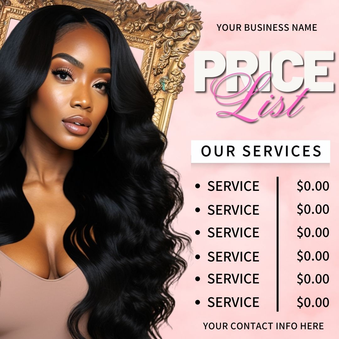 Premade DIY Price List flyer for wig business